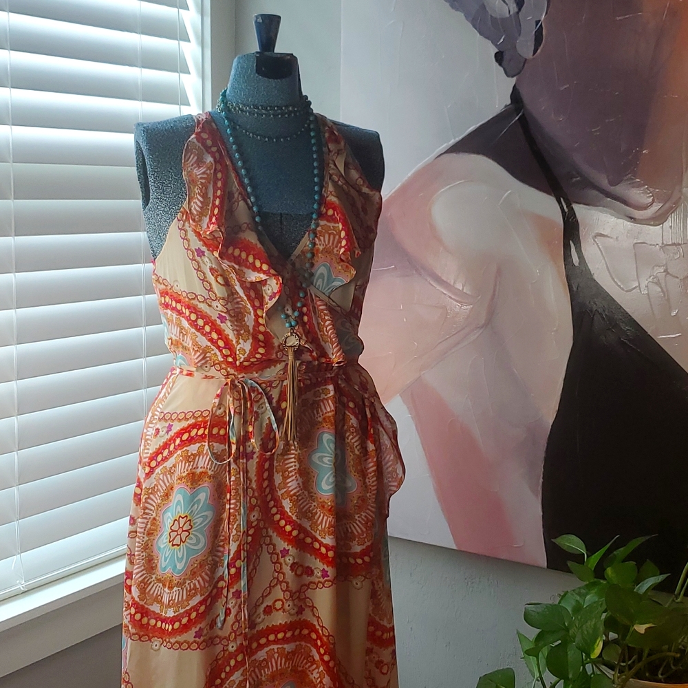 Ark & Co Faux Wrap Ruffle Maxi Dress